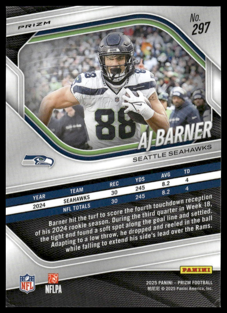 AJ Barner 2025 Panini Prizm #297 Silver