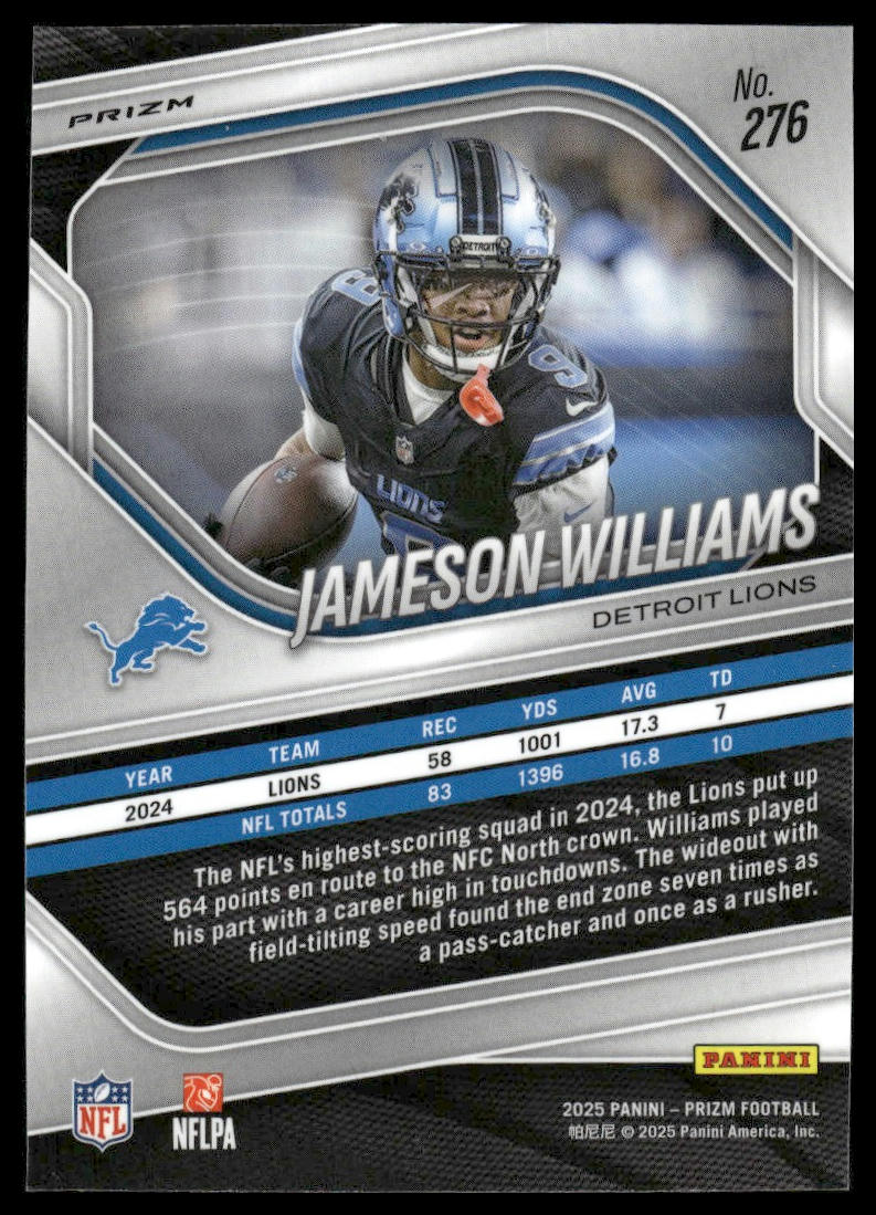 Jameson Williams 2025 Panini Prizm #276 Silver