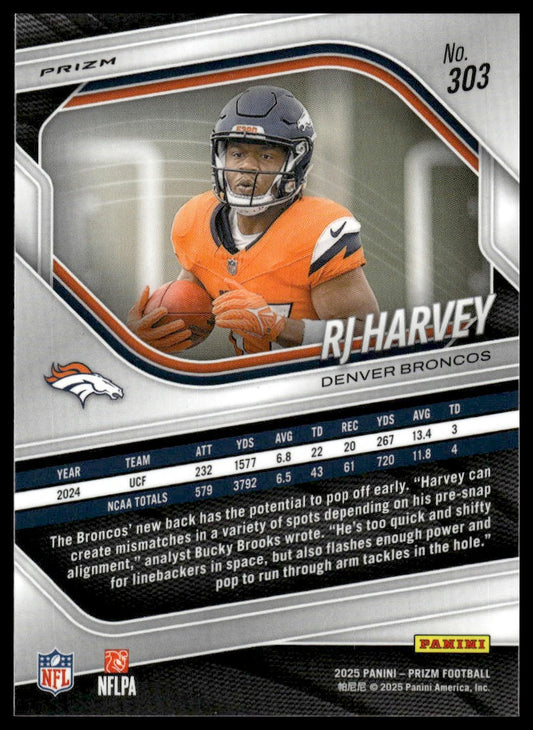 RJ Harvey 2025 Panini Prizm #303 Neon Green Pulsar