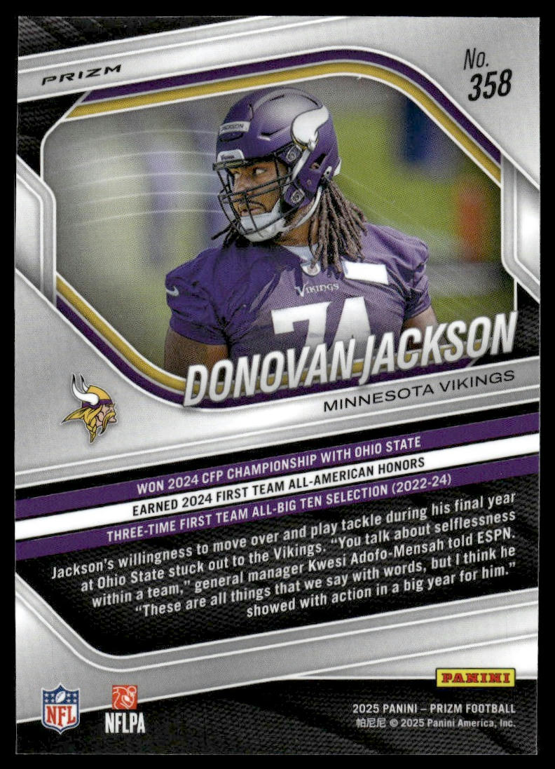 Donovan Jackson 2025 Panini Prizm #358 Pink
