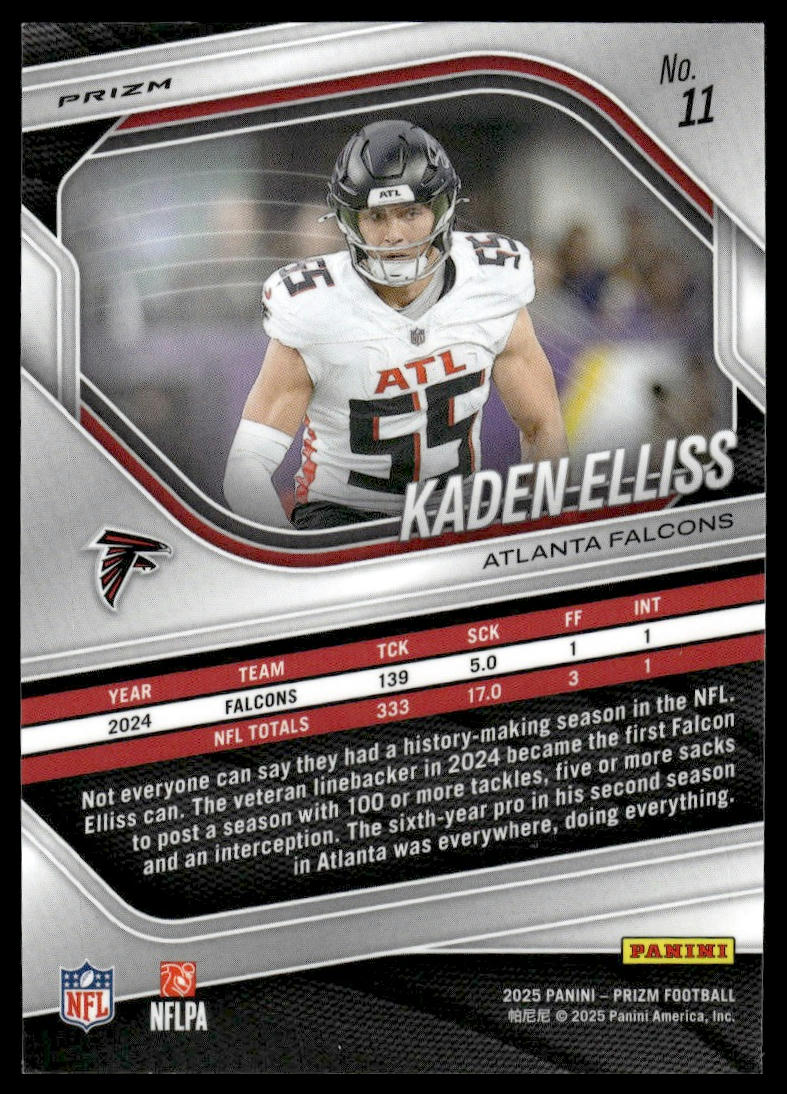 Kaden Elliss 2025 Panini Prizm #11 Red White and Blue