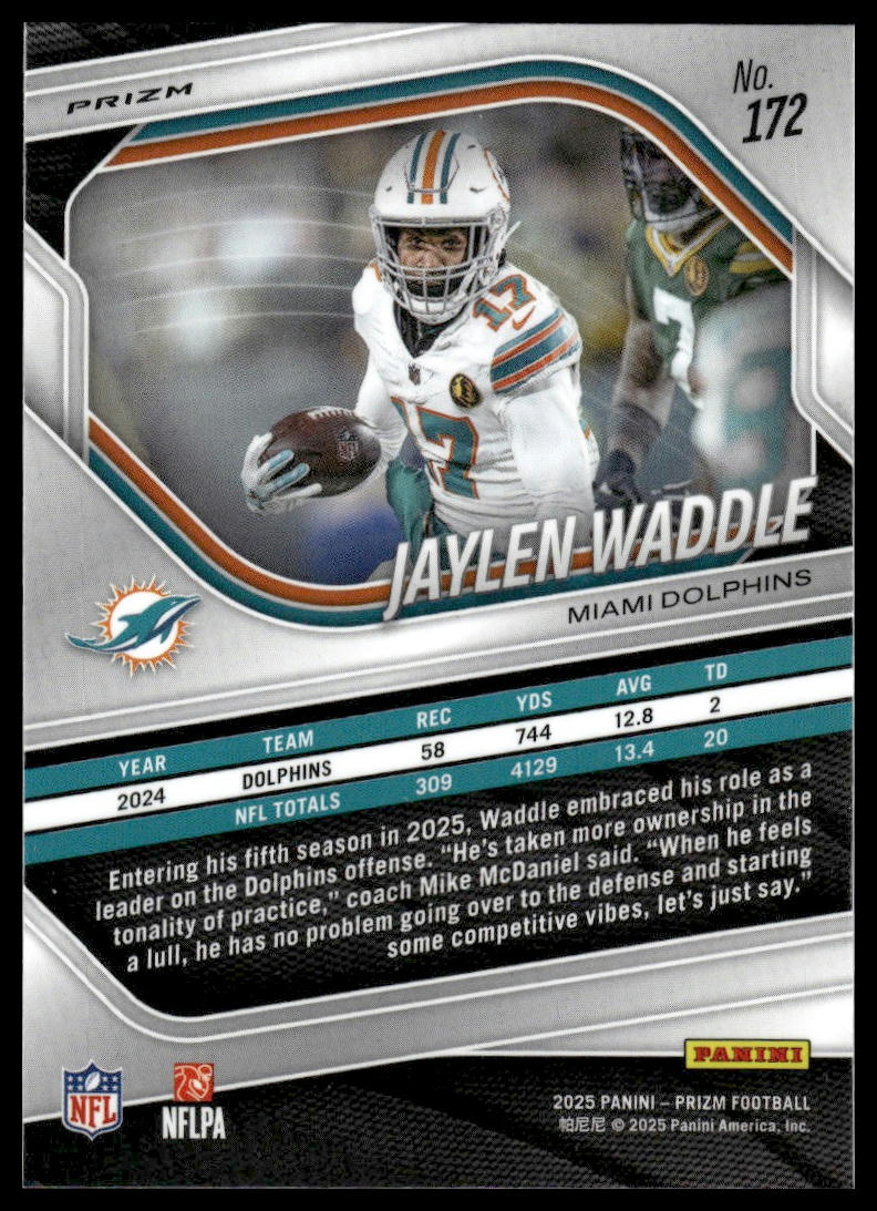 Jaylen Waddle 2025 Panini Prizm #172 Neon Green Pulsar