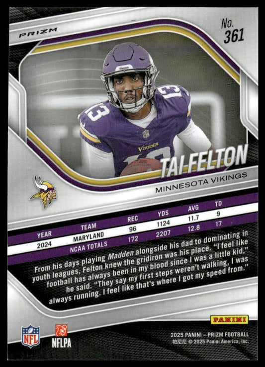 Tai Felton 2025 Panini Prizm #361 Red Wave