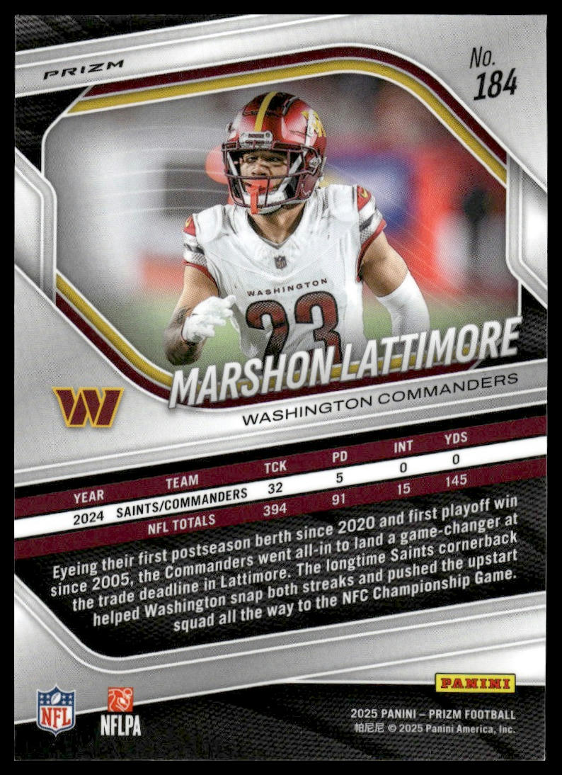 Marshon Lattimore 2025 Panini Prizm #184 Silver