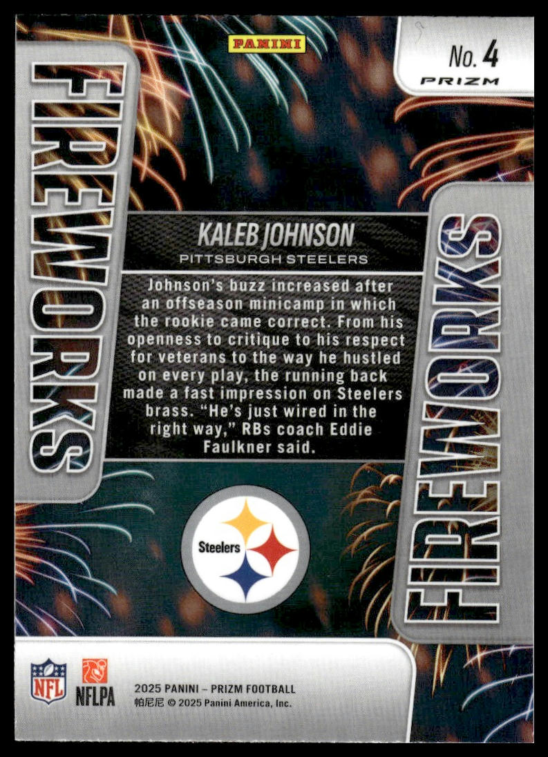 Kaleb Johnson 2025 Panini Prizm #4 Fireworks