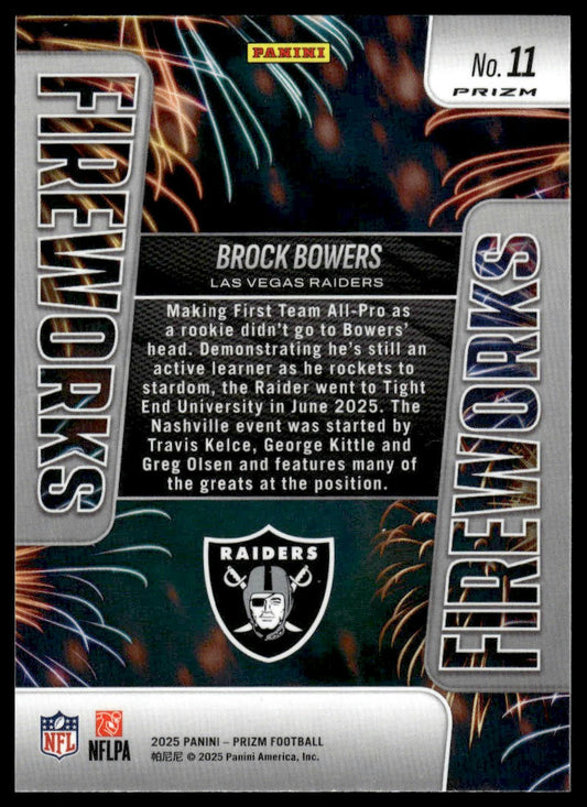 Brock Bowers 2025 Panini Prizm #11 Fireworks Green Ice