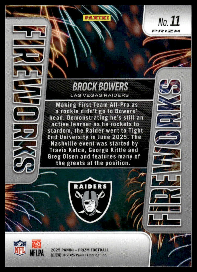 Brock Bowers 2025 Panini Prizm #11 Fireworks Green Ice