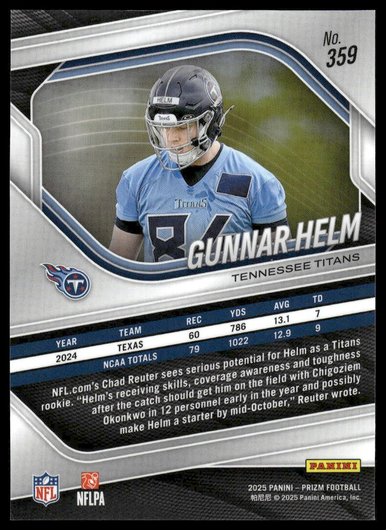Gunnar Helm 2025 Panini Prizm #359 Pink