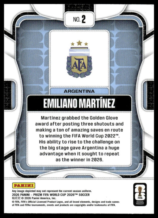 2026 Panini Prizm FIFA World Cup #2 Emiliano Martínez Silver Prizm