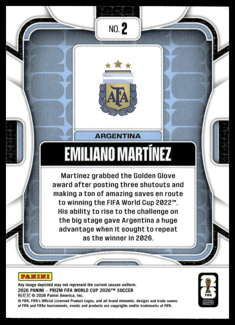 2026 Panini Prizm FIFA World Cup #2 Emiliano Martínez Silver Prizm