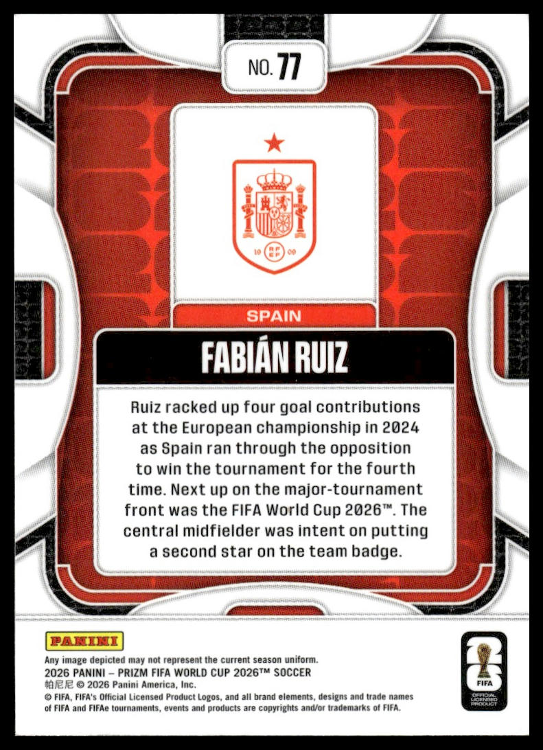 2026 Panini Prizm FIFA World Cup #77 Fabián Ruiz Silver Prizm