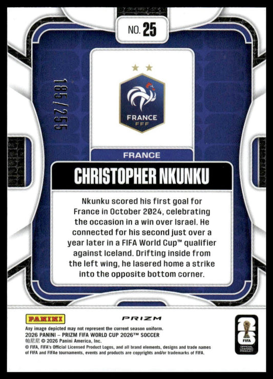 2026 Panini Prizm FIFA World Cup #25 Christopher Nkunku Teal Wave Prizm #/255