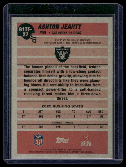 2026 Topps #91TF-27 Ashton Jeanty Cracked Ice Foil 1991 Topps 35th Anniversary