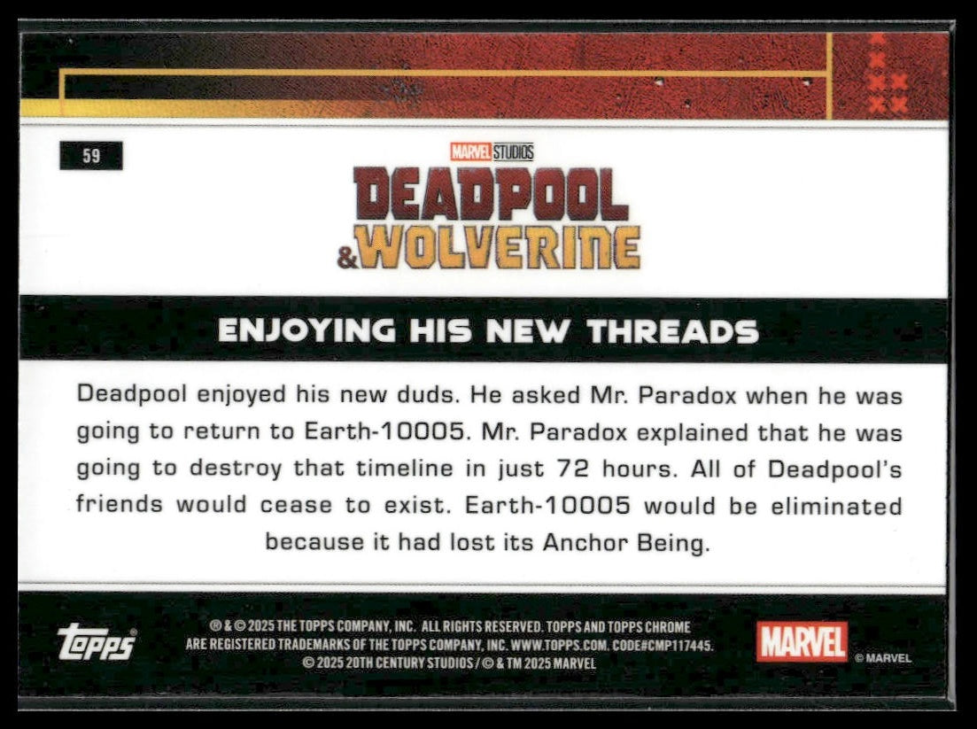 2025 Topps Chrome Marvel Deadpool #59 Enjoying His New Threads