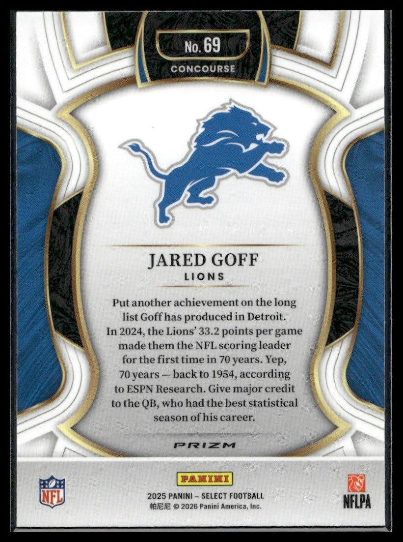 2025 Panini Select Football #69 Jared Goff Tri-Color