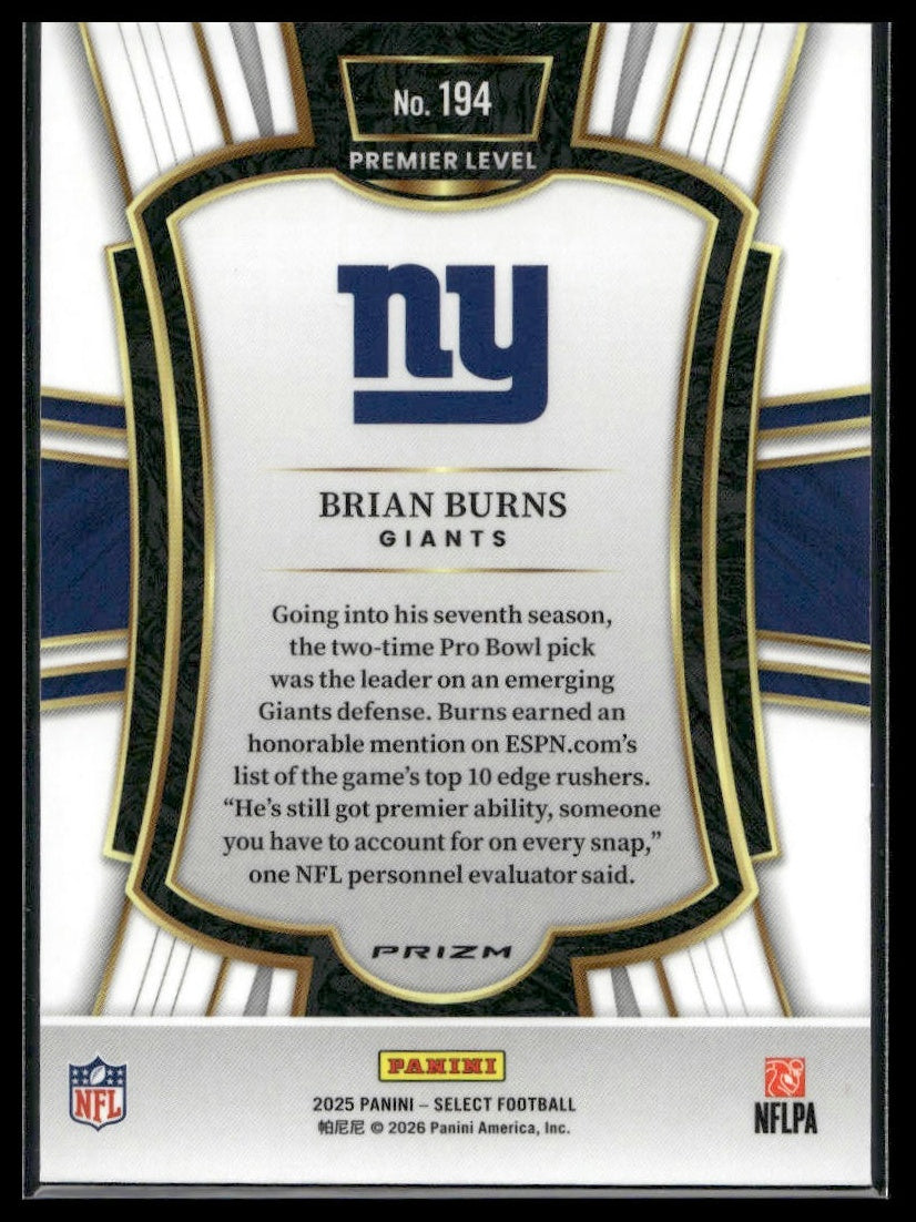 2025 Panini Select Football #194 Brian Burns Silver