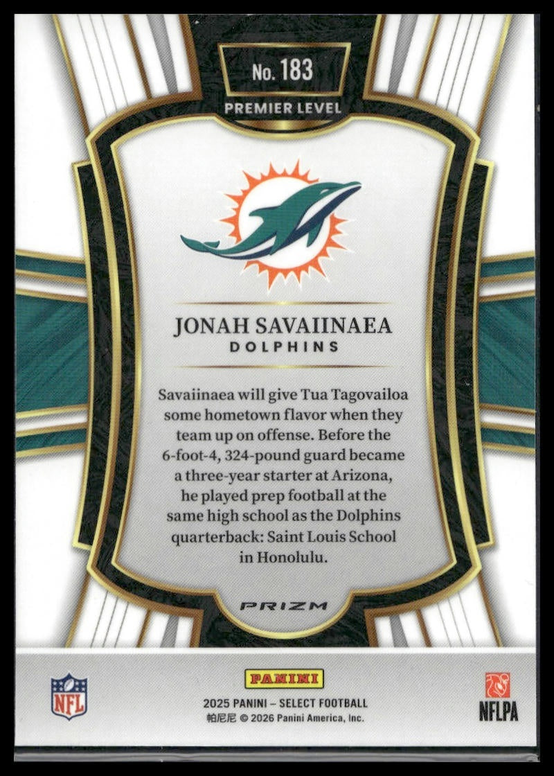 2025 Panini Select Football #183 Jonah Savaiinaea Red & Blue Shock Prizm