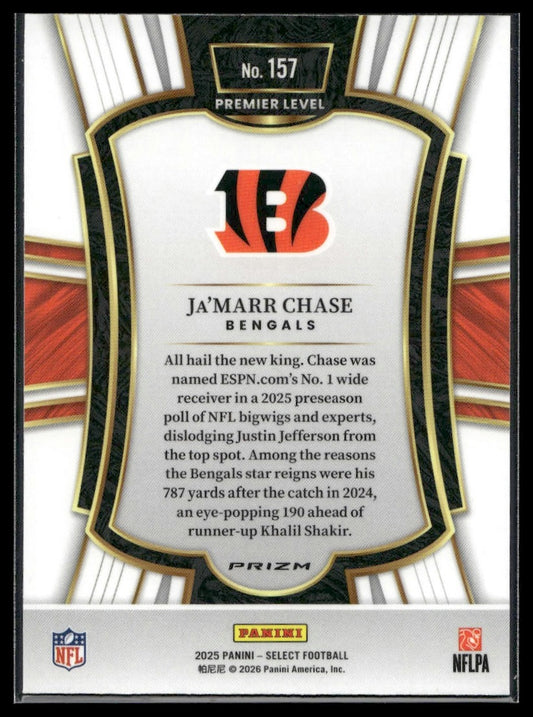 2025 Panini Select Football #157 Ja'Marr Chase Orange Shock Prizm