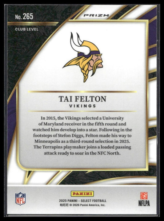 2025 Panini Select Football #265 Tai Felton Copper Shock Prizm