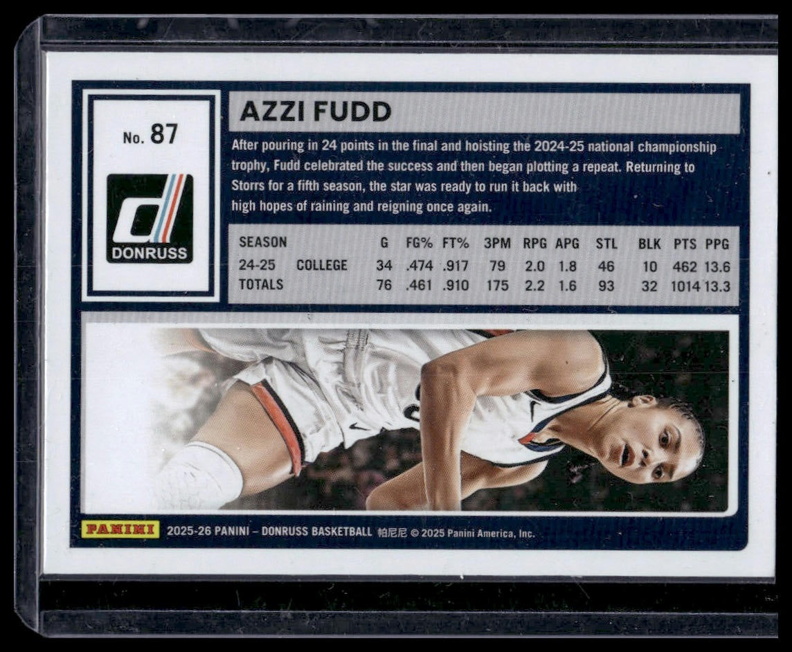 2025-26 Panini Donruss Basketball #87 Azzi Fudd Rated Prospect Holo Green Laser