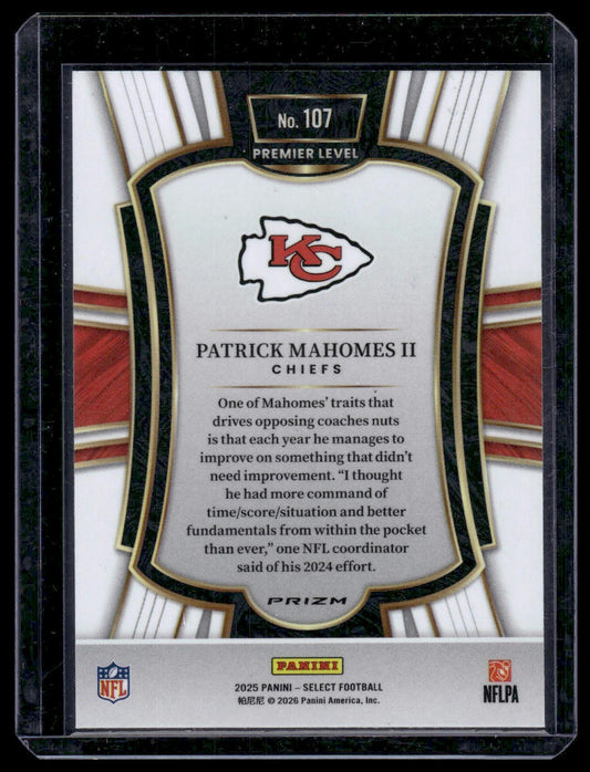 2025 Panini Select Football #107 Patrick Mahomes II Premier Level
