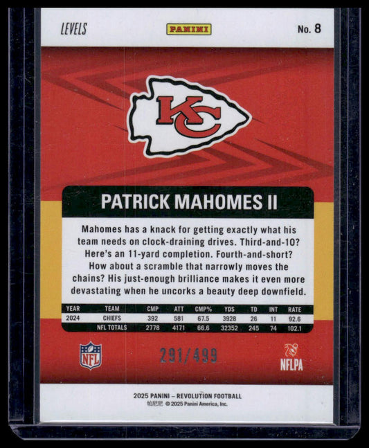 2025 Panini Revolution Football #8 Patrick Mahomes II Levels 291/499