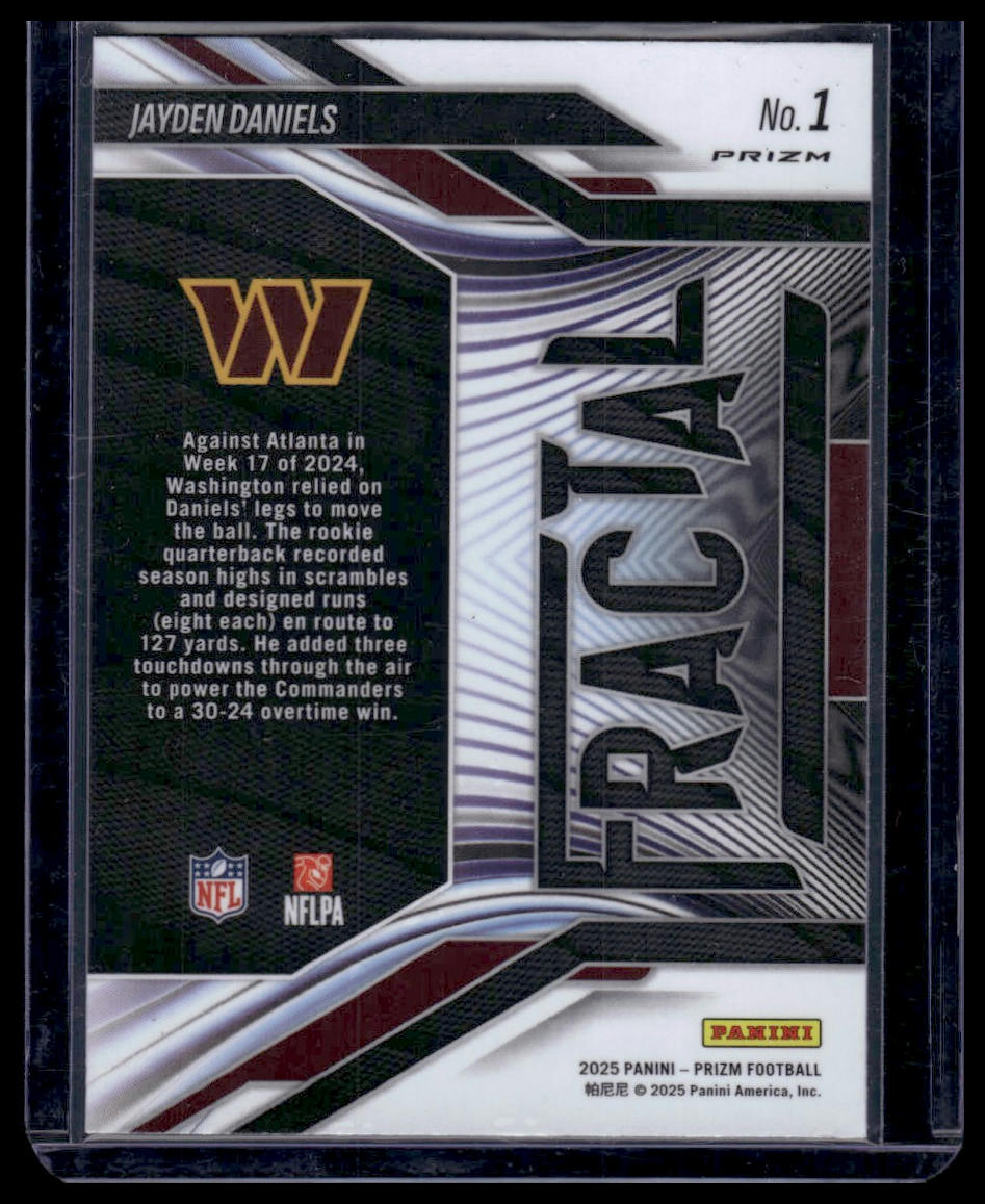 2025 Panini Prizm Football #1 Jayden Daniels No Huddle Fractal Green