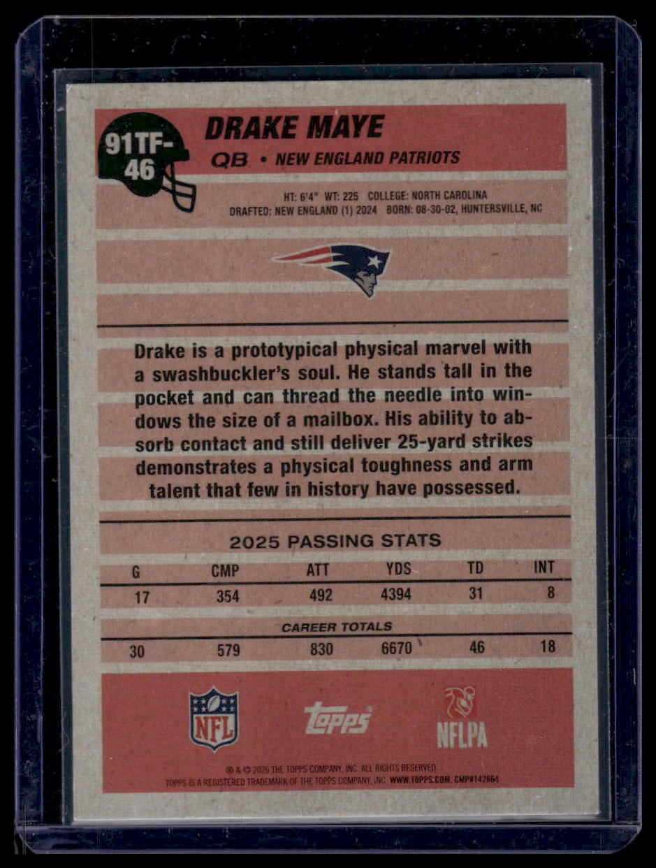 2026 Topps Flagship Football #91TF-46 Drake Maye 1991 Topps Crackle Foil