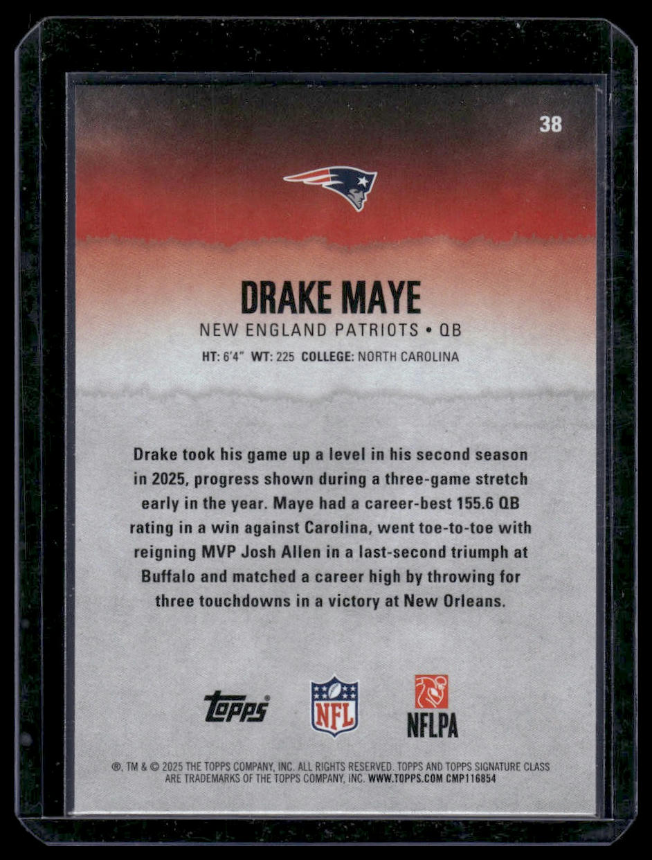 2025 Topps Signature Class Football #38 Drake Maye Round Pick