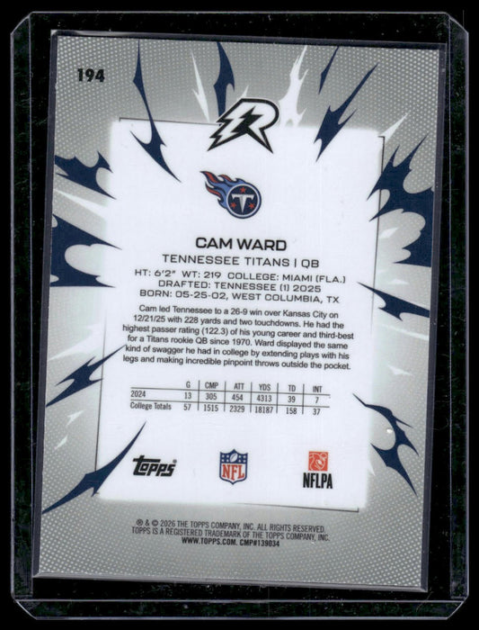 2025 Topps Resurgence Football #194 Cam Ward Refractor (multi-color teal/red/blu