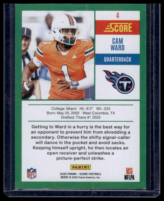 2025 Panini Score Football #4 Cam Ward