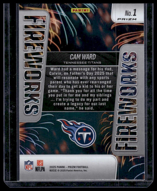 2025 Panini Prizm Football #1 Cam Ward Fireworks