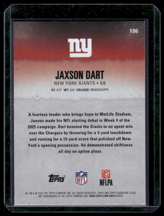 2025 Topps Signature Class Football #106 Jaxson Dart Round 1 Pick Color