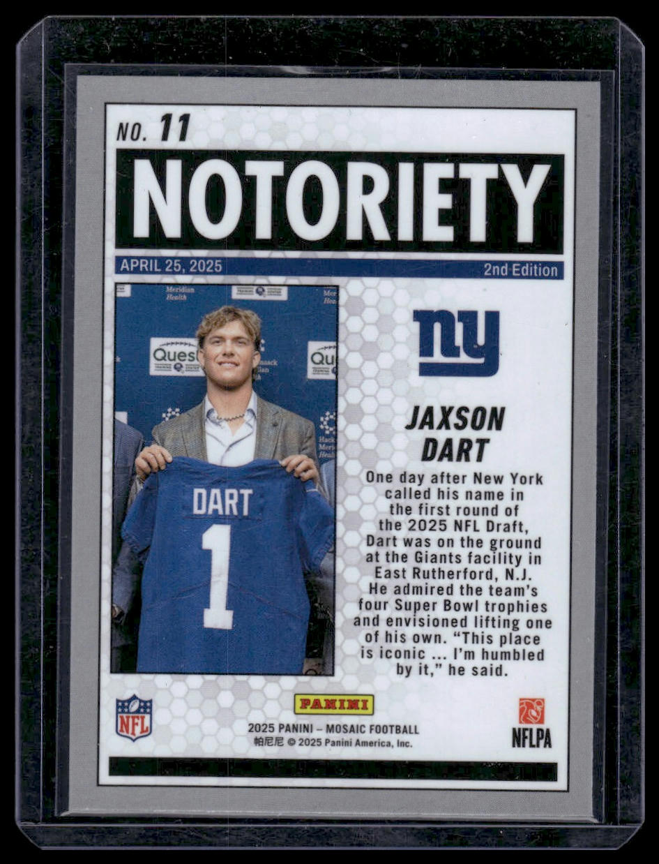 2025 Panini Mosaic Football #11 Jaxson Dart Notoriety