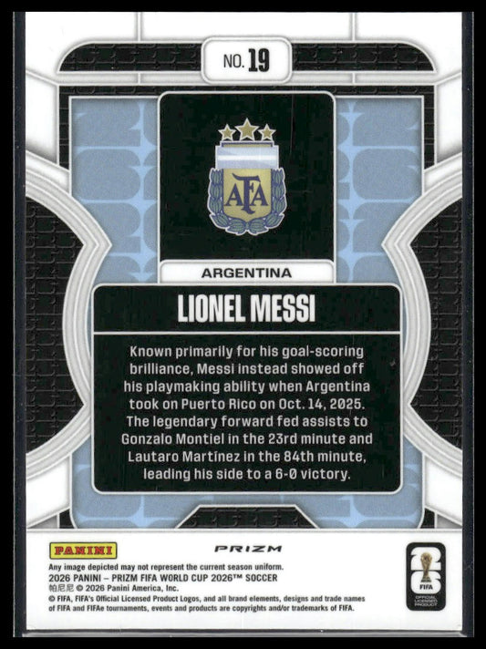 2026 Panini Prizm FIFA World Cup #19 Lionel Messi Phenomenon Silver Prizm