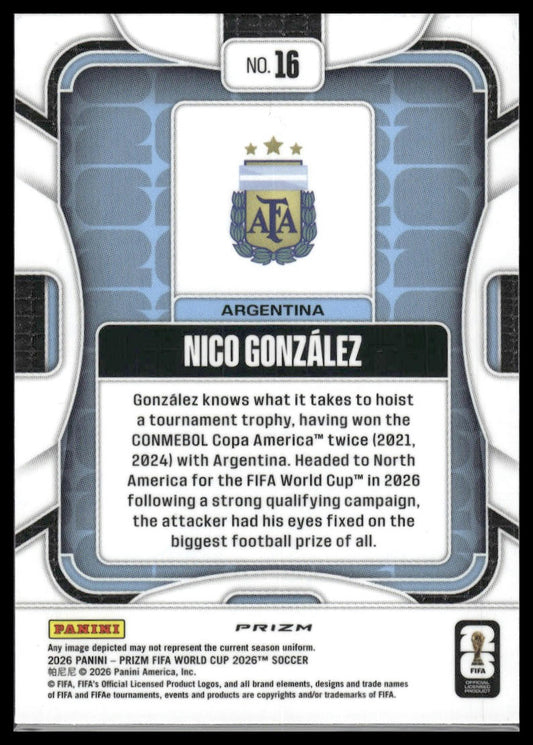 2026 Panini Prizm FIFA World Cup #16 Nico Gonzalez Disco Prizm