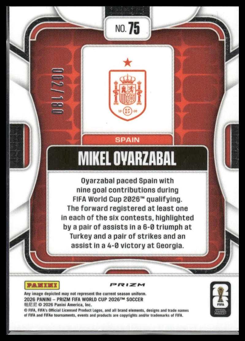 2026 Prizm FIFA World Cup #75 Mikel Oyarzabal Fluor Yellow Wave Prizm #/180