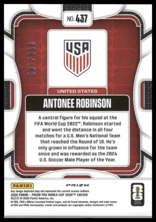 2026 Prizm FIFA World Cup #437 Antonee Robinson Fluor Yellow Wave Prizm #/180