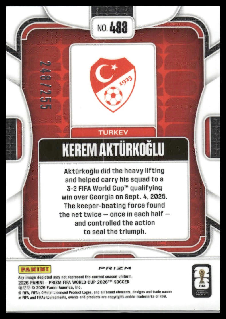 2026 Panini Prizm FIFA World Cup #488 Kerem Akturkoglu Teal Flash Prizm #/255