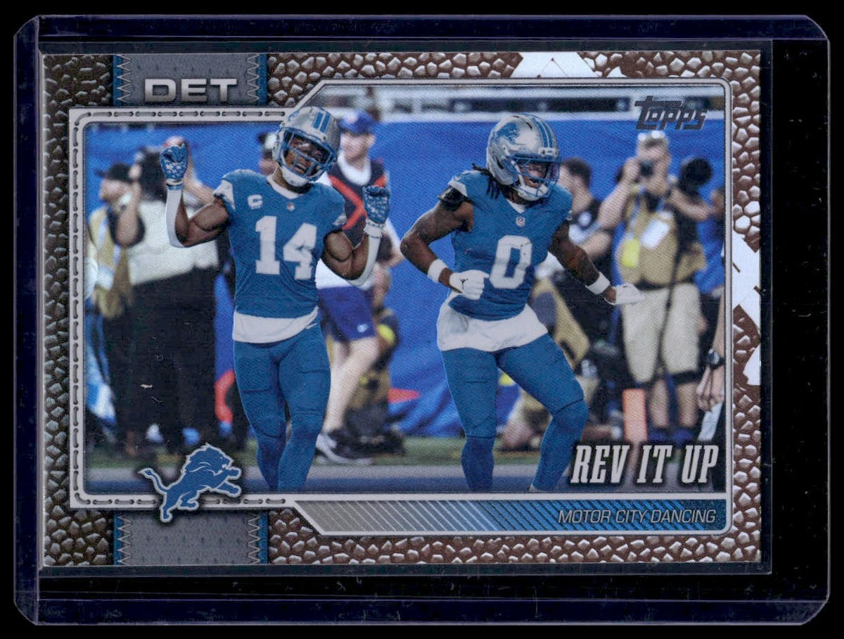 2026 Topps Flagship #299 Rev It Up (Detroit Lions) Pigskin Texture Foil