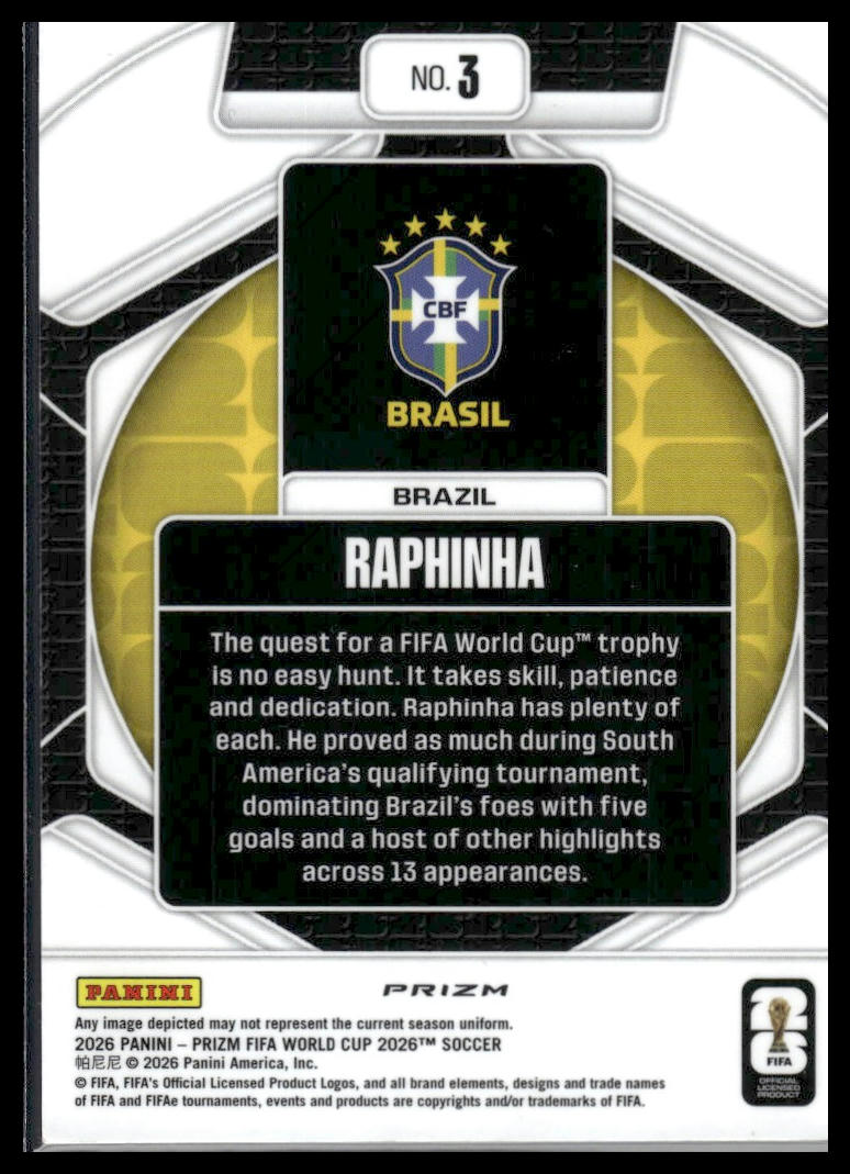 2026 Panini Prizm FIFA World Cup #3 Raphinha Trophy Hunting Silver Prizm