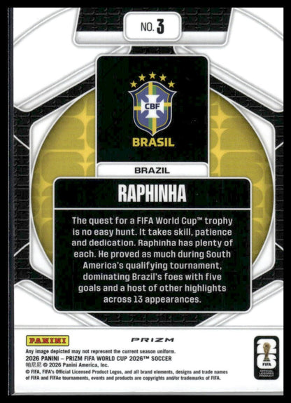 2026 Panini Prizm FIFA World Cup #3 Raphinha Trophy Hunting Silver Prizm