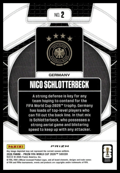 2026 Panini Prizm FIFA World Cup #2 Nico Schlotterbeck Trophy Hunting
