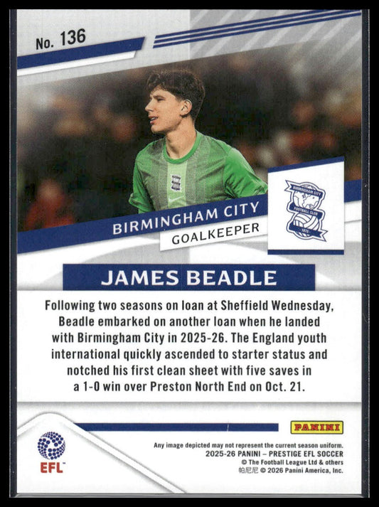 2025-26 Panini Prestige EFL #136 James Beadle Diamond Xtra Time