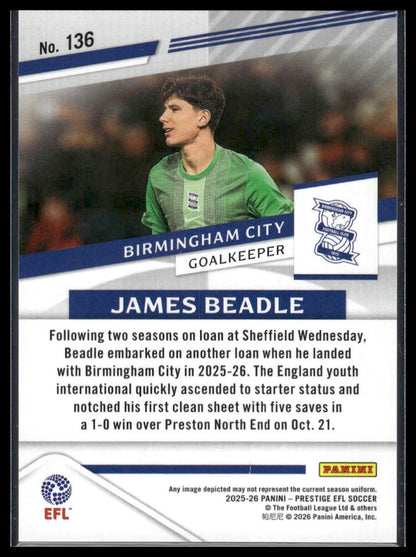 2025-26 Panini Prestige EFL #136 James Beadle Diamond Xtra Time