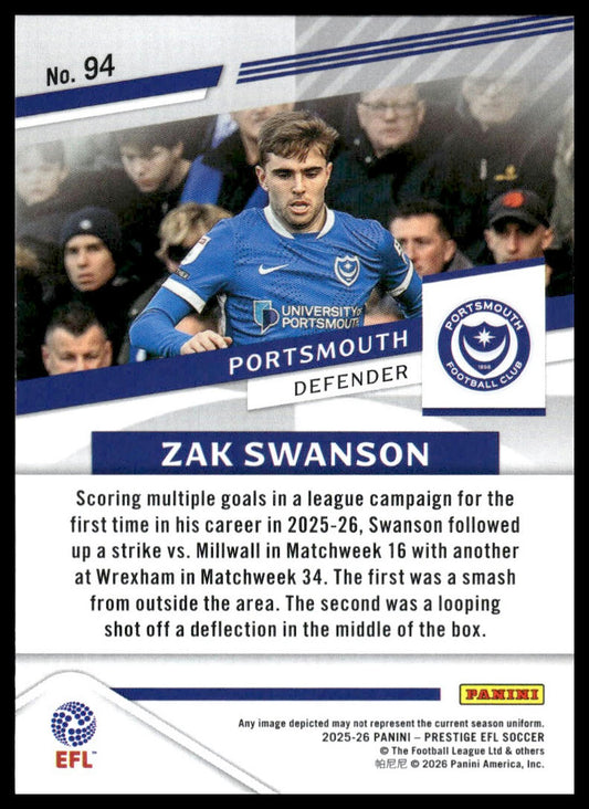 2025-26 Panini Prestige EFL #94 Zak Swanson
