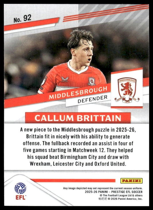 2025-26 Panini Prestige EFL #92 Callum Brittain