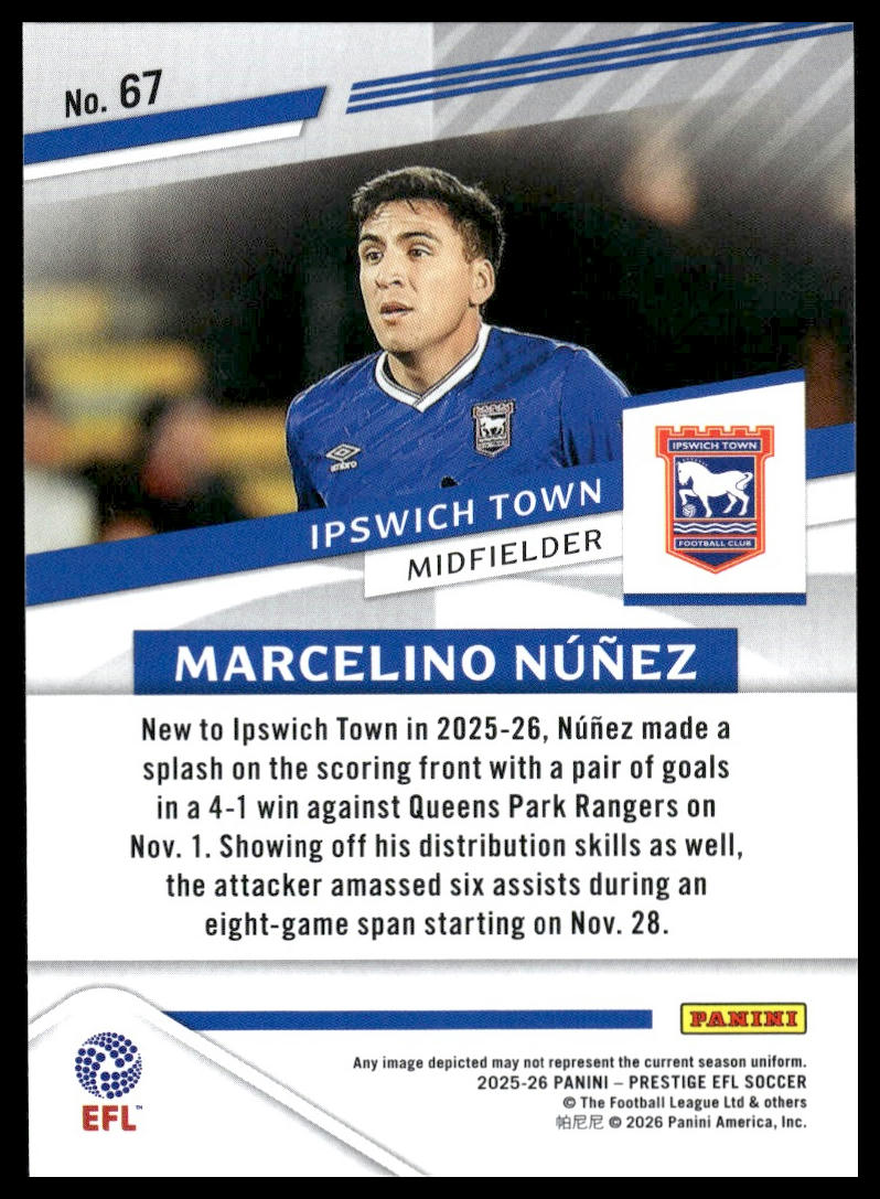 2025-26 Panini Prestige EFL #67 Marcelino Nunez