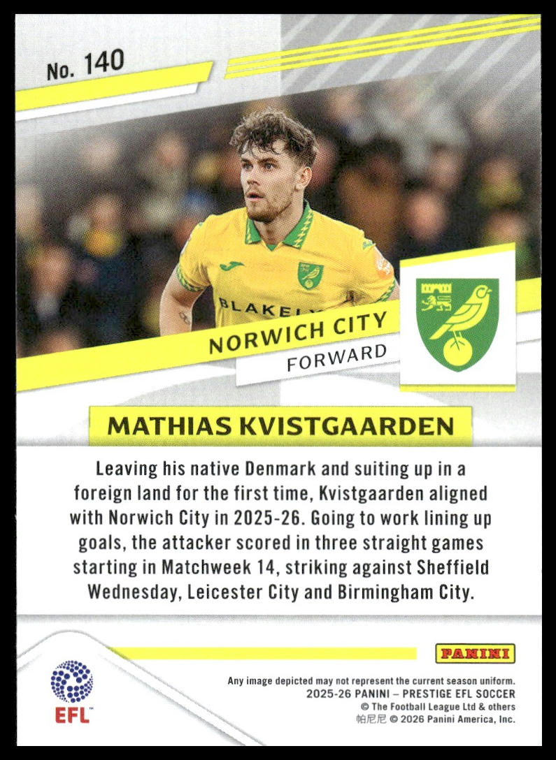 2025-26 Panini Prestige EFL #140 Mathias Kvistgaarden