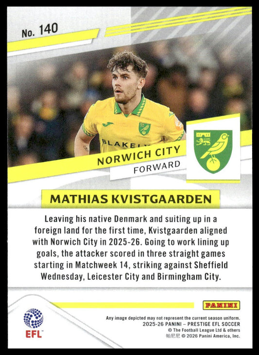 2025-26 Panini Prestige EFL #140 Mathias Kvistgaarden